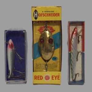 Fishing Lures, Assorted, Hofschneider, Red Eye, Heddon River Runt, Reb-l, etc.